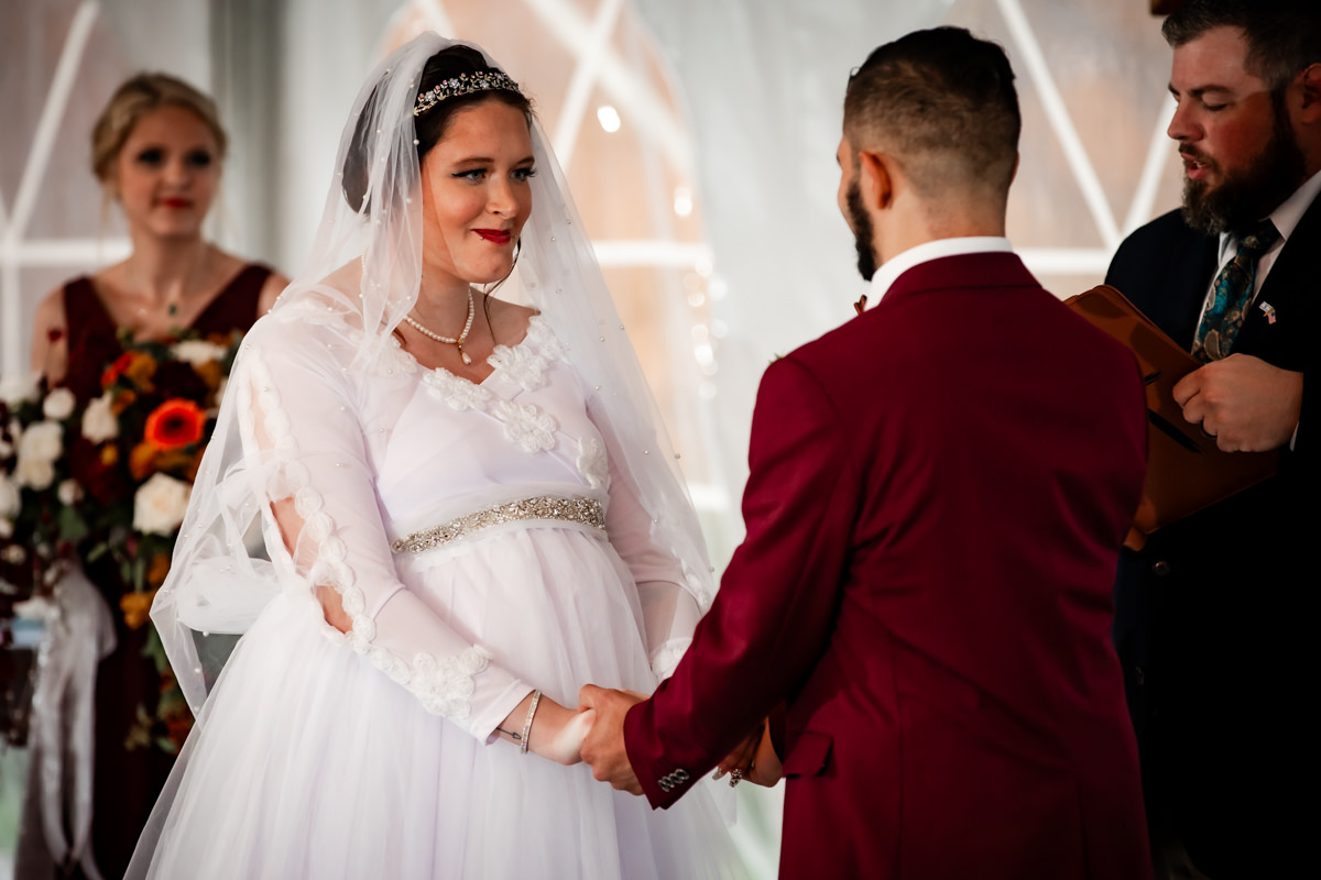 Emotional first moment during a Brown’s Orchard wedding ceremony in Loganville, PA