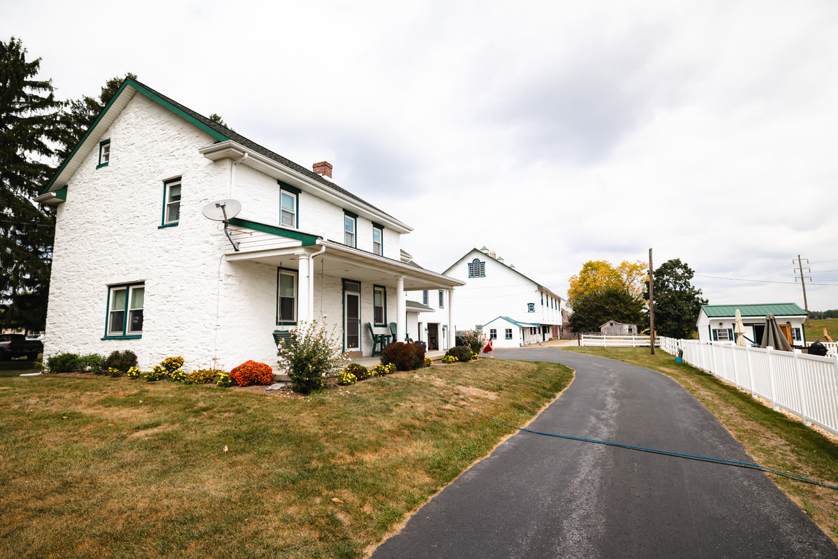 Family farm wedding setup and entrance