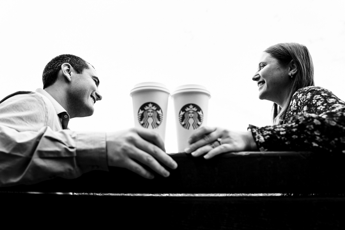 Mariah and Chris brought Starbucks cups to represent their first date in some of the photos.