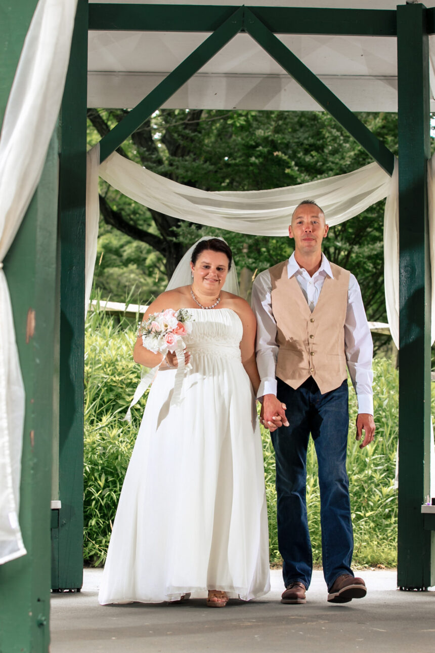 Couple just married in pavilion at Lancaster County Central Park.